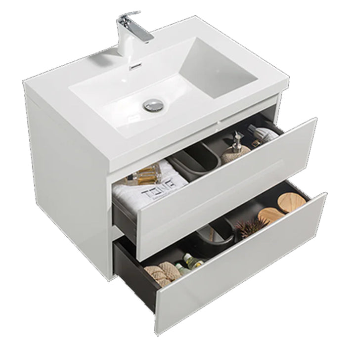 ANGELA White/White Floating Wall-Mounted Vanity (Single or Double Sink)