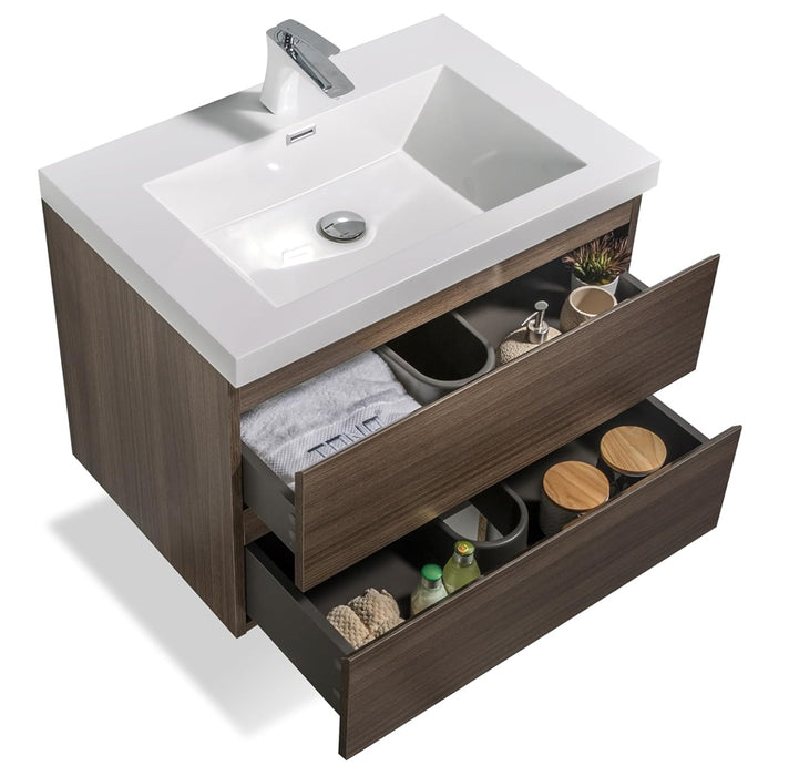 ANGELA Grey Oak/White Floating Wall-Mounted Vanity (Single or Double Sink)