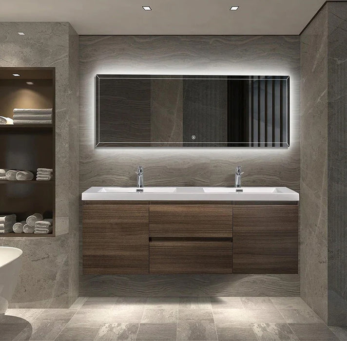 ANGELA Grey Oak/White Floating Wall-Mounted Vanity (Single or Double Sink)