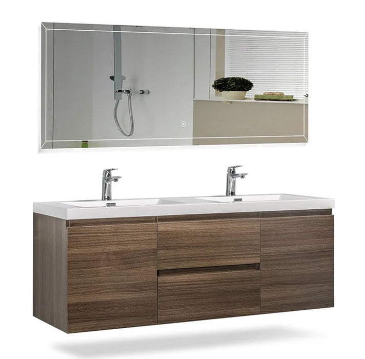 ANGELA Grey Oak/White Floating Wall-Mounted Vanity (Single or Double Sink)