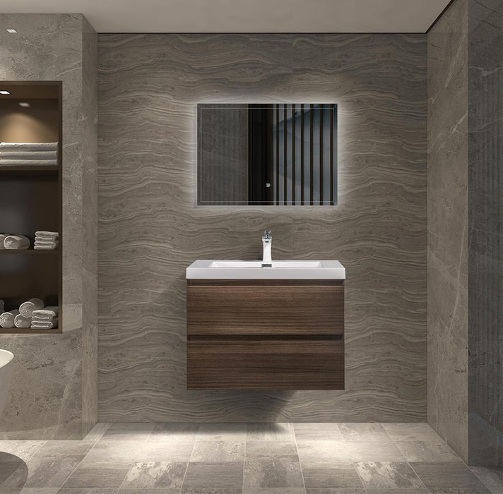 ANGELA Grey Oak/White Floating Wall-Mounted Vanity (Single or Double Sink)