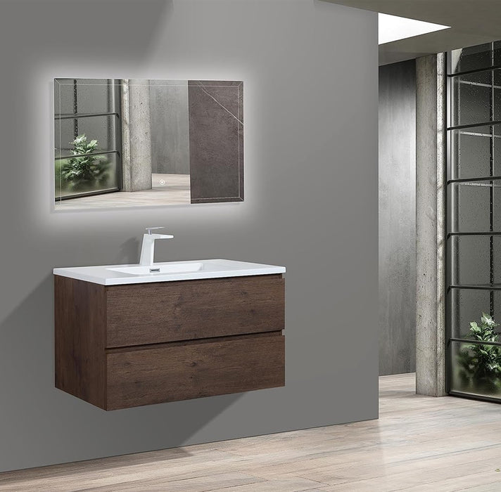 ANGELA Rosewood/White Floating Wall-Mounted Vanity (Single or Double Sink)