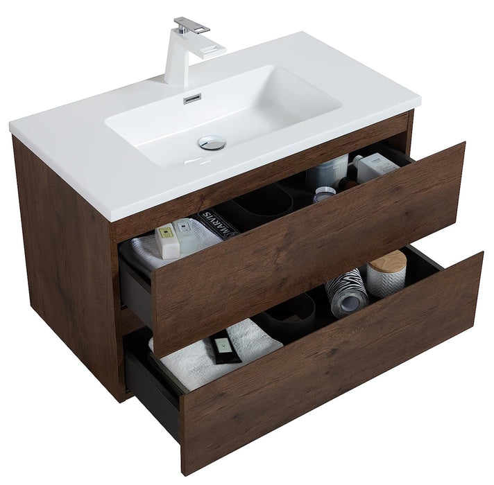 ANGELA Rosewood/White Floating Wall-Mounted Vanity (Single or Double Sink)