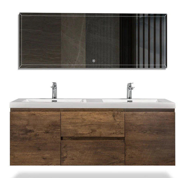 ANGELA Rosewood/White Floating Wall-Mounted Vanity (Single or Double Sink)