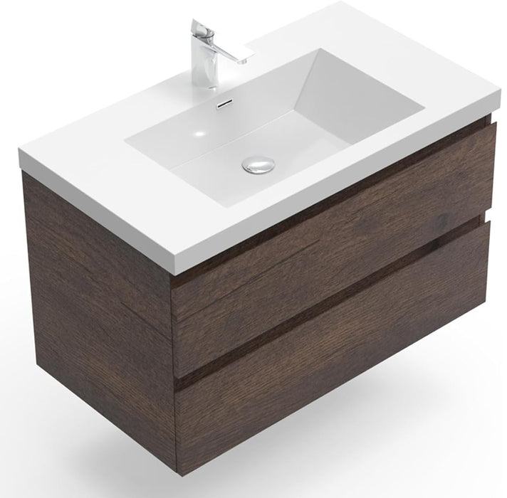 ANGELA Rosewood/White Floating Wall-Mounted Vanity (Single or Double Sink)