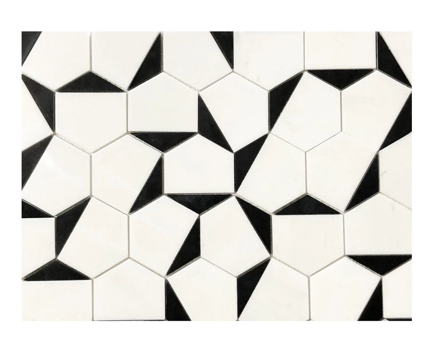 Arya Marble Hexagon Magnolia Black Thasso White Ott Mosaic