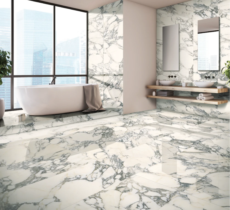 Marmi Arabesque Nero Polished Large Format Porcelain Tile 24" x 48"