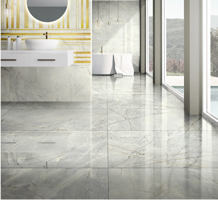 Marmi Invisible Grey Polished Large Format Porcelain Tile 24" x 48"