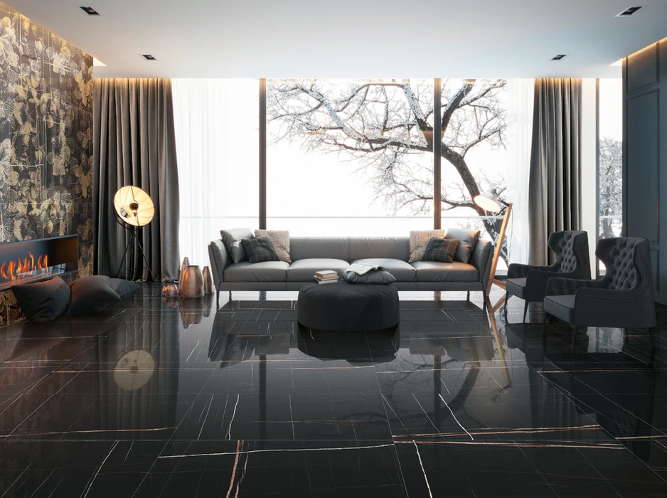 Marmi Sahara Noir Polished Large Format Porcelain Tile 24" x 48"