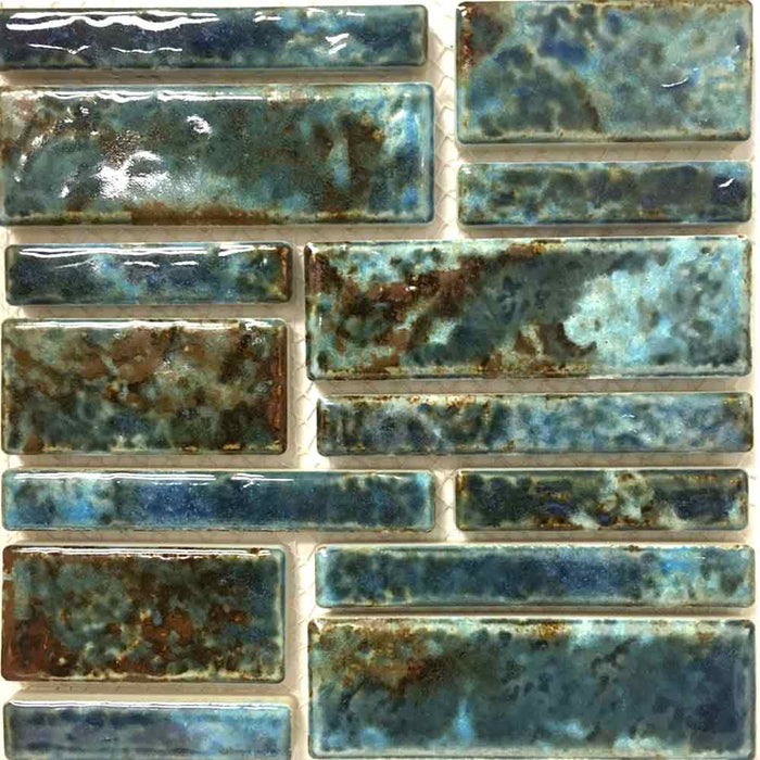 Pilos-402 Autumn Blue Fujiwa Porcelain Pool Tile Random Made In JAPAN