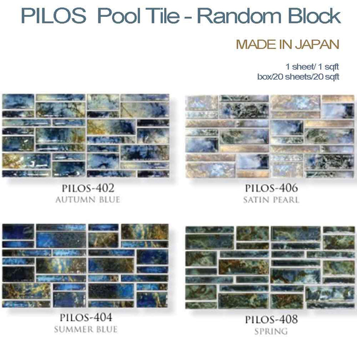 Pilos-402 Autumn Blue Fujiwa Porcelain Pool Tile Random Made In JAPAN