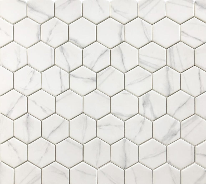 VR50 Verona Calacatta Recycled Glass 12 x 12 Hexagon Mosaics (3x3 chips)