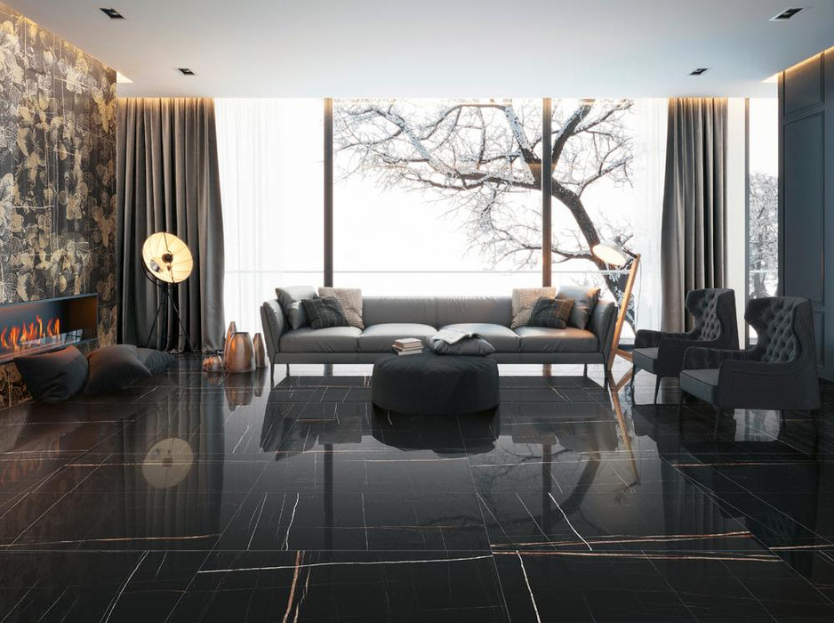 Marmi Sahara Noir Polished Large Format Porcelain Tile 24" x 48"