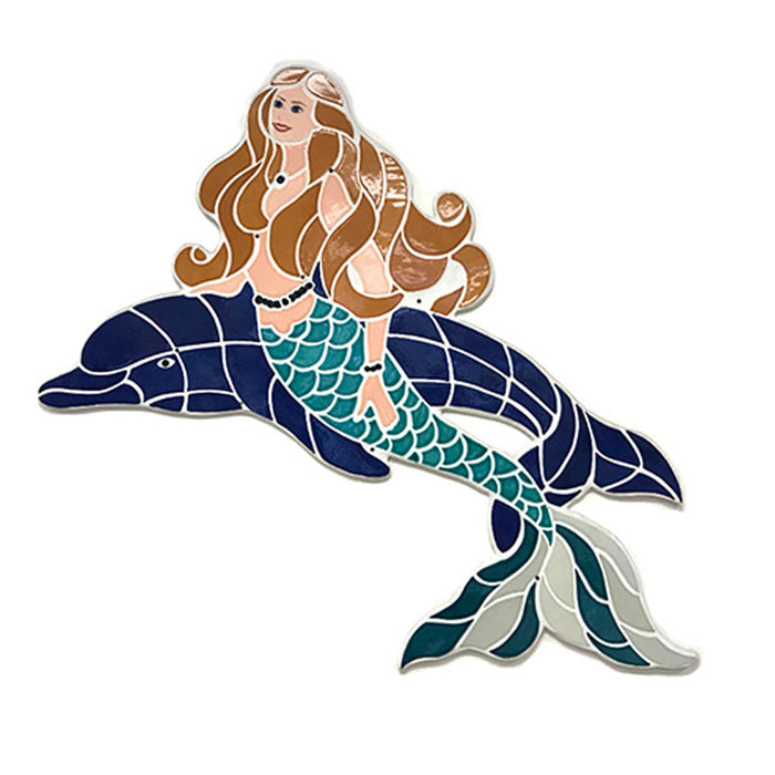 Fujiwa Mermaid with Dolphin MER-01 Watermark Mosaic Pool Tile